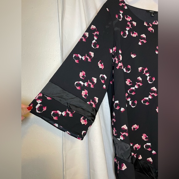 NWT Alfani Black w Pink Abstract Poncho Flowly Top w Satin Stripe Size 0X - Picture 6 of 12